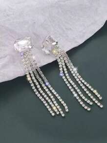 1 par de brincos de borla de cristal com strass da moda, joias de noiva elegantes para mulheres