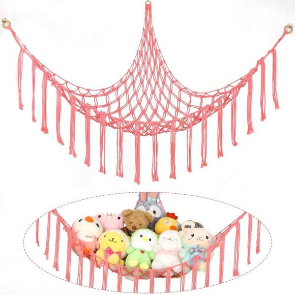 Rede de Canto para Armazenamento (Com Ganchos) - Decoração de Quarto Rosa para Meninas - Pendente de Armazenamento de Brinquedos, Prateleira de Armazenamento de Animais - Decoração Estética de Dormitório Bohêmio de Jardim de Infância