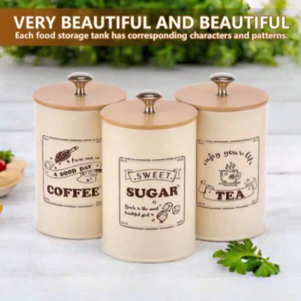 Bamboo Lid Sealed Coffee Sugar Tea Storage Jar Set 3 Piecescreative Sealed Moisture-Proof Kitchen Sealed Jar