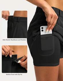 Women's Skort 5 Pockets Cargo Skirt Skirts Skorts Women Casual Summer Hiking - màu đen - Xem 3