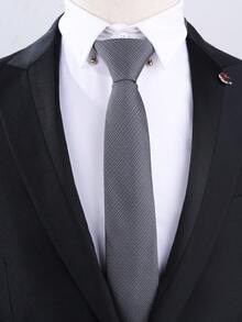 1 件男士免结拉链款黑色斜领带英伦复古领带适合商务宴会和日常穿着、婚礼男士领带