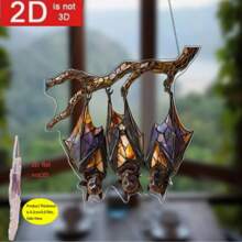 1pc, Three Bats Colorful Window Hanging Sun Catcher With Inverted Branches, Acrylic Sign 7.9in X 7.9in, Suitable For All Season Decorations, Home Decorations, Indoor And Outdoor Decorations, Garden Decorations, Birthday Gifts For Friends And Family