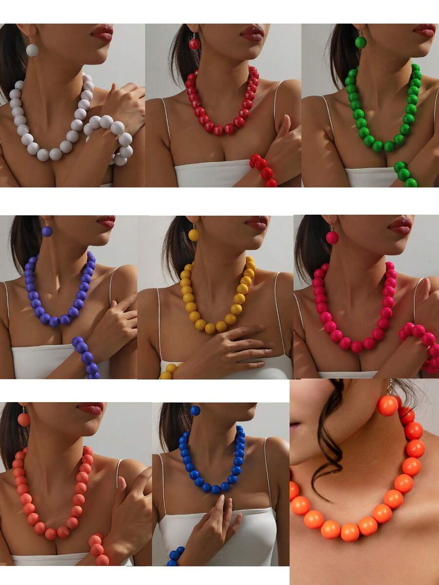 4pcs/Set Beaded Necklace, Bracelet, And Earrings Jewelry Set, Personalized Fashion Exaggerated Retro Retro Style For Women - Buddhist Bead Jewelry Set - View 1