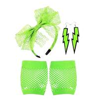 5pcs 80s Neon Color Sexy Short Fishnet Gloves, Earrings, Lace Headband, Retro Costume Accessories For Cosplay, Party, Masquerade Ball Halloween - Multicolor - View 16