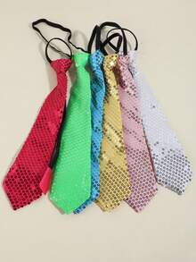 1pc Unisex Sequin Necktie, Minimalist Design, Versatile For Halloween Party And Occasions - Multicolor - View 2
