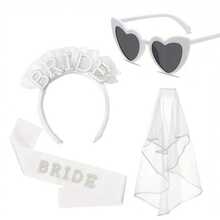 4pcs Bride To Be Party Accessories Pearl Bride Headband With Veil Sash Heart Glasses For Bachelorette Party Decorations Bridal Shower Hen Party Accessories