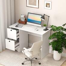 GOFLAME Home Office Writing Study Desk With 2 Drawers Computer Desk - White - View 5