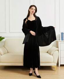 Women's Velvet Shawl And Wrap Wedding Bridal Bridesmaid Outwear Evening Party Prom Dress Accessories Scarf - 黑色 - 查看 3