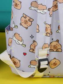 1 pieza Mochila Bonita de Capibara - Estampado de Animal de Dibujos Animados, Estilo Informal, Mochila de Vuelta al Colegio, con Cierre de Cremallera y Correa para el Hombro Ajustable, Adecuada para la Escuela y los Viajes