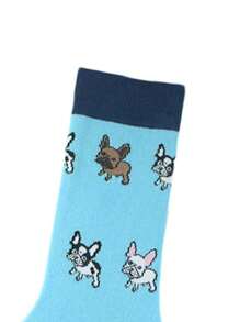 1 par de calcetines medianos para hombres con estampado de perro de dibujos animados, cómodos de usar, opción perfecta para hombres