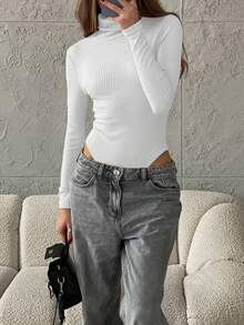 VIVINA 女士休闲高领长袖毛绒针织连体衣，保暖修身，百搭纯白派对装扮，适合感恩节、圣诞节、秋季、新年等场合。 - 白色 - 查看 7