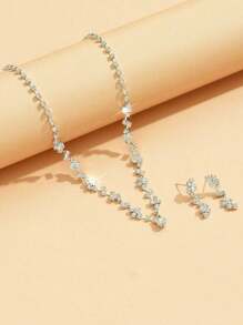 3pcs Set Minimalist Crystal Water Drop Necklace & Earrings Jewelry Set, Suitable For Women Wedding, Birthday, Anniversary Events
