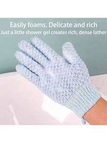 1/2 Pieces South Africa Exfoliating Shower Gloves,New Double-Sided Sand Cleaning Gloves, Thickened Skin-Friendly Comfortable Bath Towel Gloves,Shower Gloves Towel Bath Gloves,Two Pieces Set Of Bath Exiating Gloves, Deep Cleansing Pores Bath Gloves, Body Exfoliating Bath Towel, Reversible Exfoliating Gloves For Spa, Massage And Body Scrub, Body Scrub Bath Accessories, Body Scrub Bath Accessories Home Bathroom Decor Fall Decor - Blue - View 5