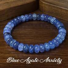 1pc Blue Agate Anxiety Bracelet - Balances Emotions, Enhances Self-Confidence And Willpower, Intuition And Insight, Unisex Daily Wear, Holiday Gift, Natural Agate Stone [Color Varies]
