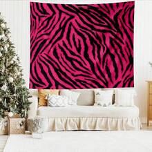 1pc Polyester Zebra Pattern Tapestry, Abstract Design, Room Decor Accent, Vibrant Pink And Black, Suitable For Living Room, Bedroom And Office, Fashionable Home Interior Decoration, Eye-Catching Large Tapestry - Multicolor - View 2