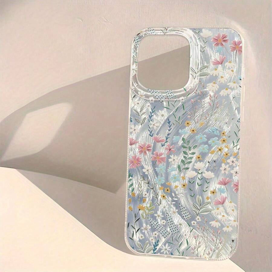 Estuche para teléfono con patrón de 1 pieza Estuche para teléfono móvil con colgante de perlas, película de lente incorporada, funda protectora para teléfono móvil anticaídas y a prueba de golpes con todo incluido, accesorios de estuche para teléfono móvil de moda compatibles 16/15/14/13/12/11 Plus/Pr - Plateado - Ver 1