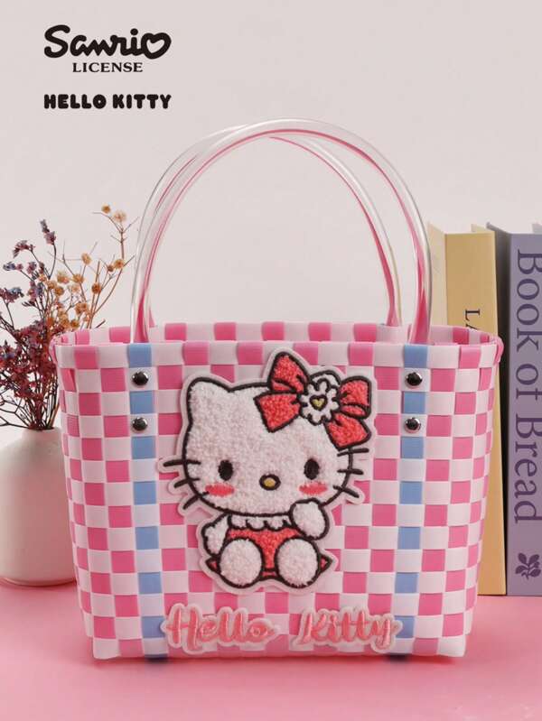 Sanrio 1pc Sanrio Fashion Hello Kitty Printed Storage Basket, Suitable For Indoor Organization, Outdoor Shopping, Travel, Back To School And Daily Life