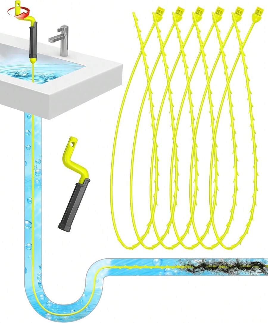 35Inch Drain Clog Remover, Drain Snake Hair Remover With Rotating Handle, Hair Catcher Drain Auger Cleaner & Plumbing Snake, Hair Cleaning Can Use On Most Drains, Sink Snake(6PCS)