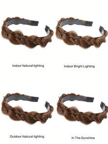 合成鱼骨编织头带发带编织发带波西米亚风格儿童发型发饰头饰配饰 1 件 - 棕色 - 查看 9