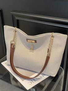 1pc Polyester Deer Pattern Decorative Large Capacity Zipper Shoulder Tote Bag, Suitable For Women's Daily Use - Multicolor - View 6