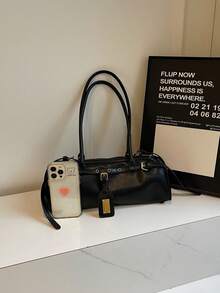 1 件女士时尚 PU 皮革通勤包，简约纯色复古别致单肩包/腋下包，适合约会和购物，秋冬