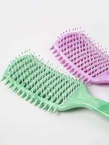 1pc Marbling Curl Defining Brush, Curved Vented Brush For Faster Blow Drying For Women, Men, Paddle Detangling Brush For Wet Dry Curly Thick Straight Hair(Purple, Green, Blue, Pink), Hair Styling Kit, Hair Tool Kit, School Stuff - Multicolor - View 4