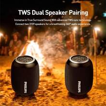 PHILIPS 便携式蓝牙音箱，重低音环绕声，蓝牙 5.4，无线立体声配对，24 小时播放时间，适用于家庭/户外/派对/海滩，生日礼物（黑色/白色） - 彩色 - 查看 6