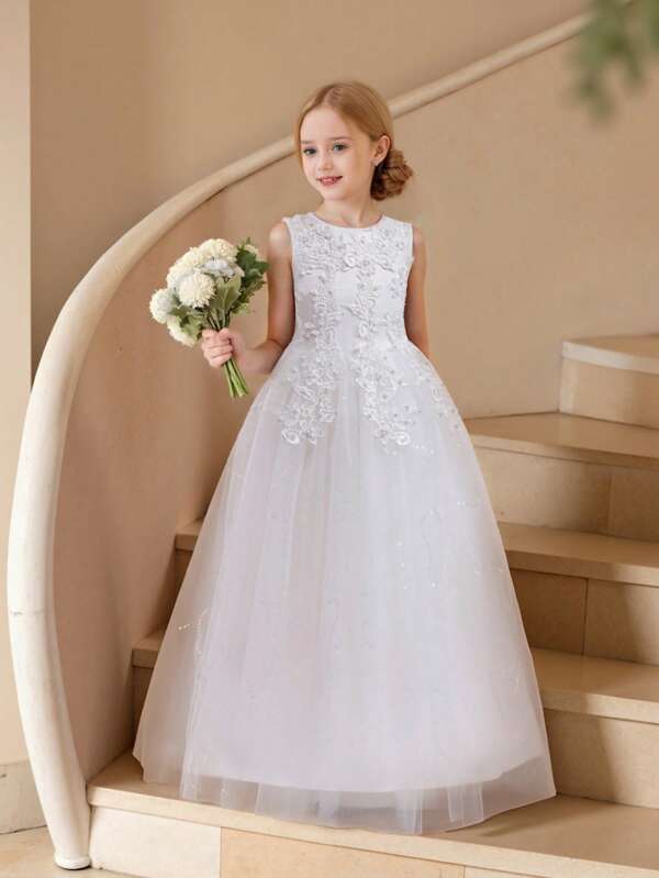 Vestido de noche para fiesta de bodas de encaje de princesa para niña preadolescente