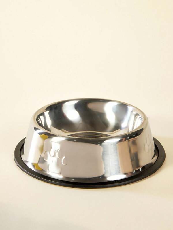 PETSIN 1pc Stainless Steel Paw Print Pattern Pet Bowl Suitable For Cats And Dogs Weighing Less Than 20 Pounds, For Water And Food