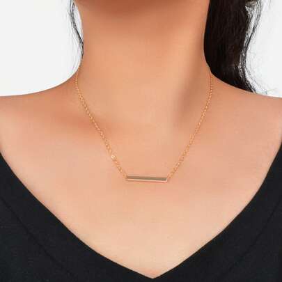 Sliding Lucky Bar Pendant Necklace Metal Chain Minimalist Horizontal Jewelry