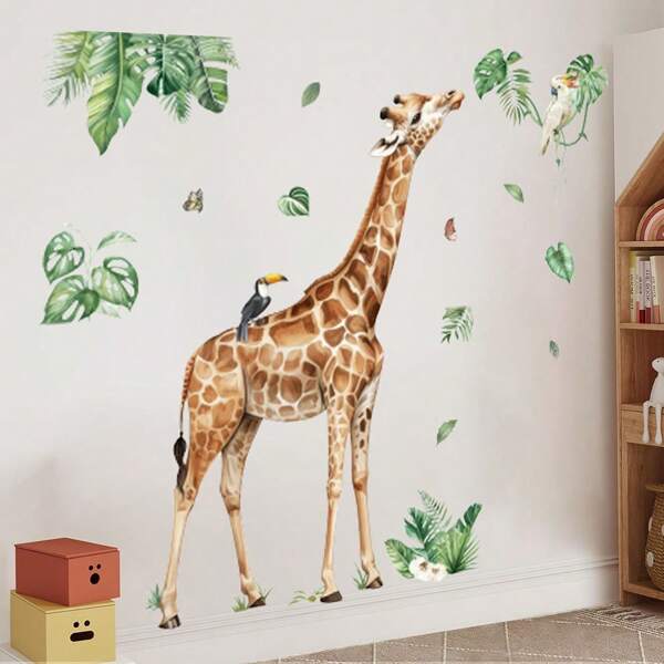 1 Set de pegatinas de pared de animales de la jungla y el bosque, como jirafa, conejo, sol, para decoración de dormitorio, sala de juegos y hogar