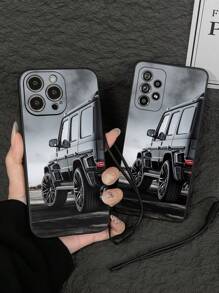 1 pieza Estuche protector de teléfono con acabado mate y diseño retro multicolor con 4WD impreso, compatible con Apple X/XS/XSMAX/XR/11/12/13/14/15/16/16Pro/16ProMax y Galaxy A05/A15/A25/A35/A53/A54/A55/A56/S23/S24/S25, con correa