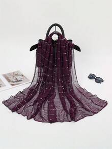 1pc Women Elegant Breathable Sequined Decor Elastic Headband, Solid Color Shiny Lightweight Sun Protection Neck Scarf, Suitable For All Seasons Including Sheer Crease-Resistant Beach Wrap For Dress