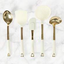 Lockton 5-Piece Stainless Steel & Nylon Kitchen Tool Set - Linen W/Gold - 1 - View 3
