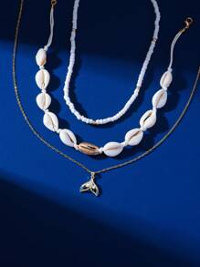 Set de 3 collares colgantes con criaturas marinas de estilo bohemio, serie de collares artesanales con cuentas y conchas marinas, adecuado como accesorio de moda para vacaciones y viajes de mujer