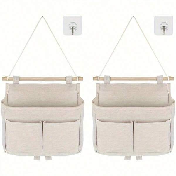 2pcs Hanging Wall Organizer With Strong Hooks, Waterproof PE Coated Multi-Purpose Storage Basket Suitable For Home, Office, Camper, Space-Saving Without Electricity