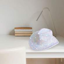 Rhinestone Cowgirl Hat For Women Men Bling Rolled Wide Brim Western Cap Elegant Fedoras For Wedding Party Stage - Multicolor - View 4