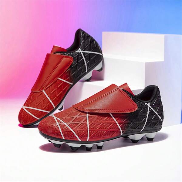 1 Pair Children's Low-Top Cleated Soccer Shoes, Hook And Loop Closure, Beginner Training Football Shoes
