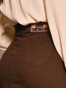 Women's Long Denim Skirt With Front Opening And Elastane Paris Collection - 鏽棕色 - 查看 6