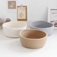 Panier de rangement de bureau tressé de style INS, boîte de rangement artisanale, cadeau créatif de forme ronde