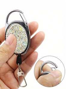 Diamond-Studded Retractable Key Chain Key Rings,Shiny Accessories, Easy Pull Buckle,With 360° Rotation, Belt/Carabiner Clip, Built-In Nylon Rope, Key Chain Ring, Snap Fastener, Tools Extractor Keeper, Creative Carabiner Key Ring, Anti-Drop And Anti-Theft Nylon Rope Lock, Outdoor Climbing Buckle Pendant,Can Be Hung On Keys, Business Cards, Mobile Phone Chains, Backpacks, Back To School Gifts, Birthday Souvenirs - Multicolor - View 4