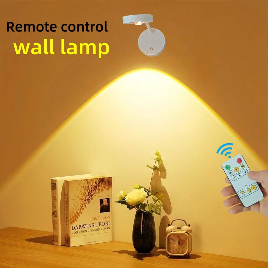 1 Piece,Modern LED Wall Lamp, USB Charging Wall Lamp, With Remote Control, 3 Color Temperature And Brightness Adjustments, 350 ° Rotating Lamp Head, With Rechargeable Battery, Suitable For Bedroom Bedside Table, Study And Reading Lighting, Home Mural, Photo Frame Lighting Wall Lamp