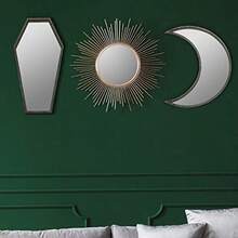 2 Pieces Tiny Coffin Moon Mirror Cute Goth Room Decor Spooky Gothic Decorative Mirror Rustic Black Wall Decor WallMounted For Halloween Indoor Decoration6 Inches - Như Pic - Xem 5
