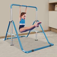 Barra da ginnastica per bambini, barra orizzontale pieghevole, altezza regolabile, base antiscivolo, attrezzatura per l'allenamento ginnico per la casa, capacità di 220 libbre, rosa/blu - Blu - Visualizzare 4