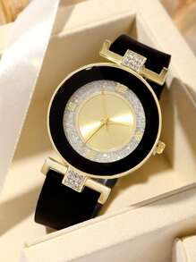 1 Reloj de cuarzo de mujer redondo y a la moda con esfera digital redonda versátil, perfecto para uso diario, cenas y otras ocasiones para decorar la muñeca.