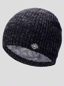 1pc Men's Dual Layer Thermal Lined Knit Cap, Solid Color Winter Warm Beanie Hat For Outdoor Sport, Travel, Riding, Casual Comfortable Snowflake Pattern Suitable For Daily Wear Halloween