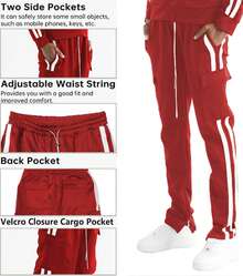 Mens Black And Red Side Stripe Cargo Track Pants Elastic Waist With Drawstring Ankle Zipper Streetwear ACtivewear Gym And Fitness Casual Pants  Regular Fit    Weekend Casual  Night Out  Sports  Daily - 黑紅 - 查看 5