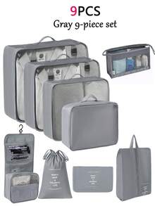 7 pièces Set d'organisateurs de voyage portables, fabriqués en tissu léger et résistant aux plis, incluant des cubes d'emballage pour vêtements, des sacs à chaussures transparents, une pochette pour cosmétiques, un sac de toilette, un sac à linge en maille, un design à compartiments efficace pour les valises et les rangements d'armoire à la maison - Multicolore - Voir 24