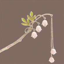 1 Peça Grampo de Cabelo de Alta Qualidade com Flor de Lírio e Borboleta com Borla, Clipe de Cabelo Elegante de Estilo Vintage, Acessório de Cabelo para Penteado Coque no Verão, Prendedor de Cabelo, Formador de Coque, Peça de Cabelo, Grampos de Penteado, Material Escolar