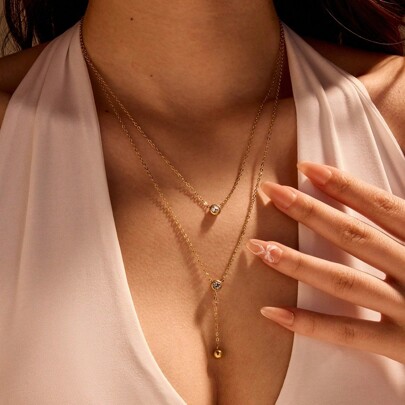S SHOPBOHO 1pc Dainty Starry Lemon Citrine Tear Drop Necklace Waterfall Beaded Collarbone Chain Bling Crystal Beaded Tassel Necklace